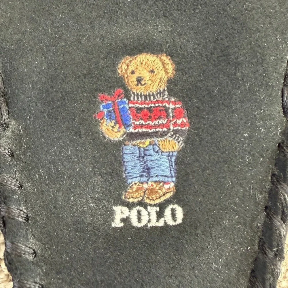 Polo Ralph Lauren Polo Bear Embroidered Moccasin Slippers Boys 13 Black Suede